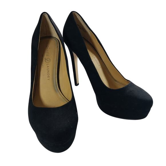 CHINESE LAUNDRY! BLACK VEGAN SUEDE LEATHER/ MICROFIBER PLATDORN PUMPS! SZ 9M - Picture 2 of 10